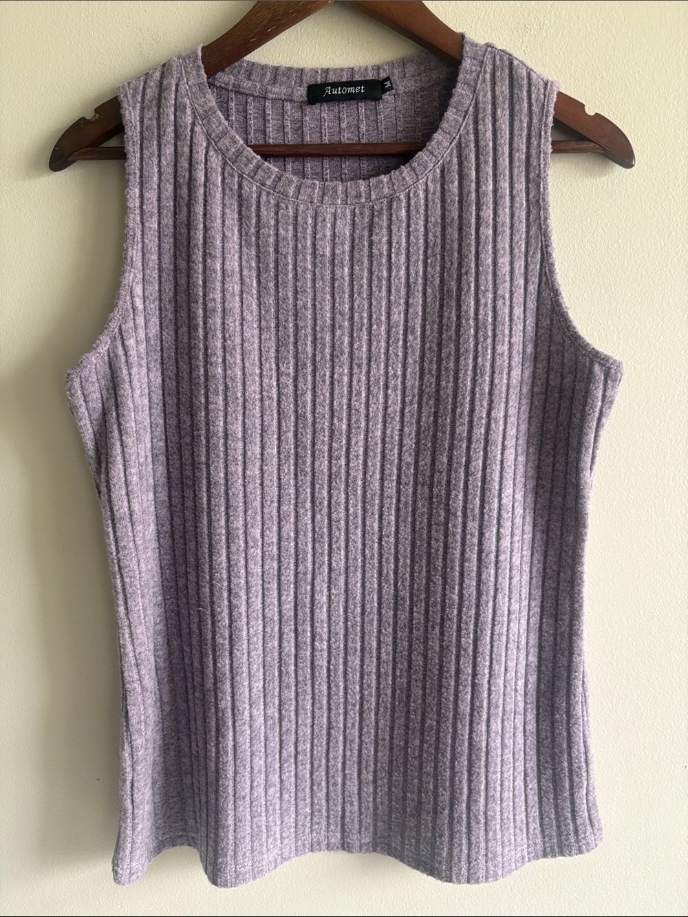 Automet Ribbed Knit Sleeveless Tank Top Gray Lavender Soft Stretch Size M